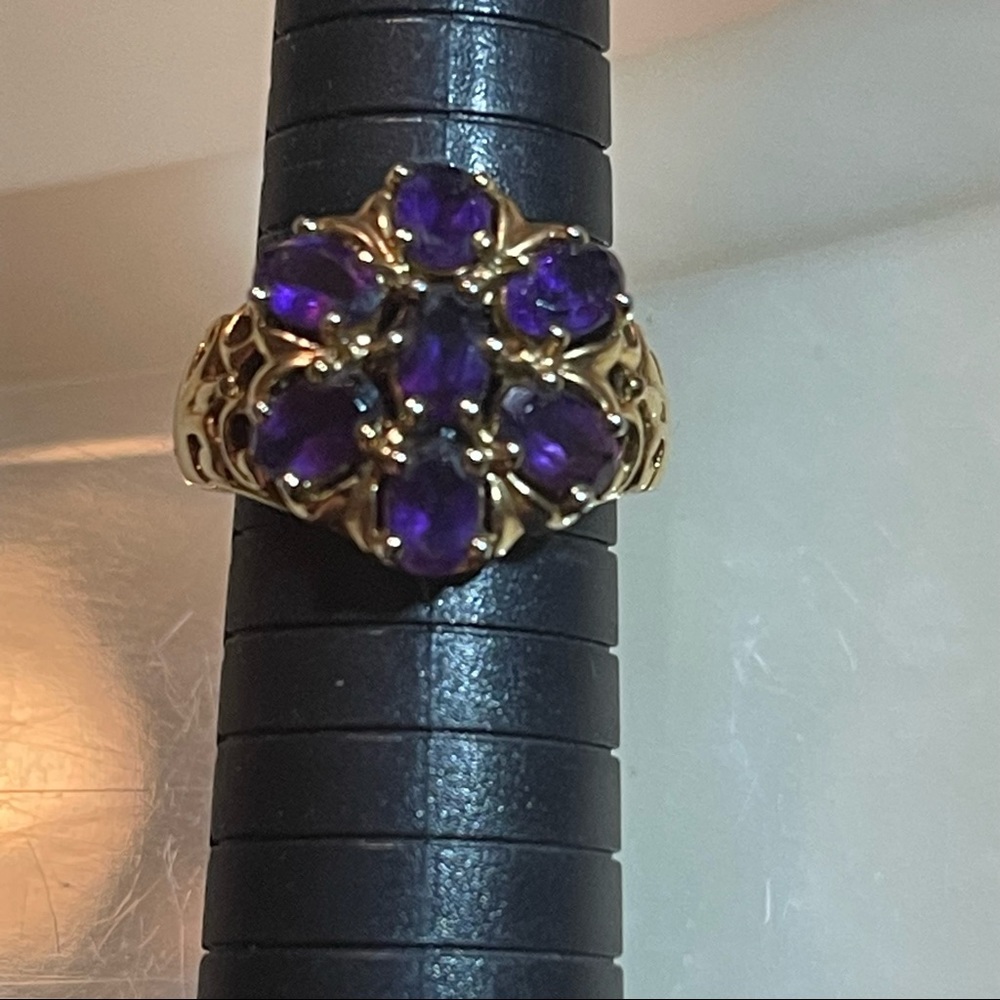 🍇Fabulous Vintage Style 14k Gold Over Silver Filigree Amethyst Flower Ring! - Picture 1 of 15